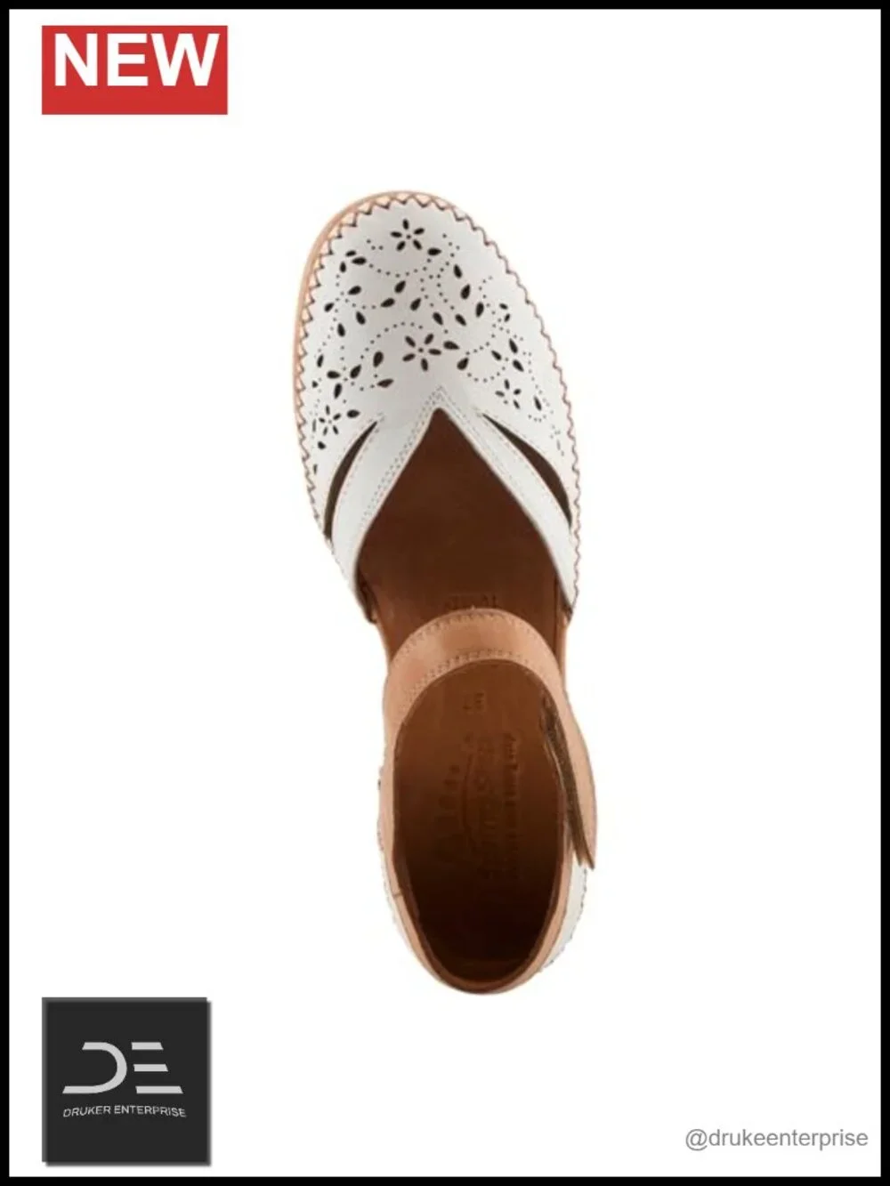Women's Leather Wedge Sandals with Laser-Cut Pattern, Hook-and-Loop Strap, 2